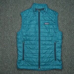 Patagonia Vest Mens Small Blue Nano Puff Puffer Full Zip Pockets Quilted